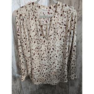 Maurice’s Women’s Large Tan Blouse Brown Accents Lightweight Top